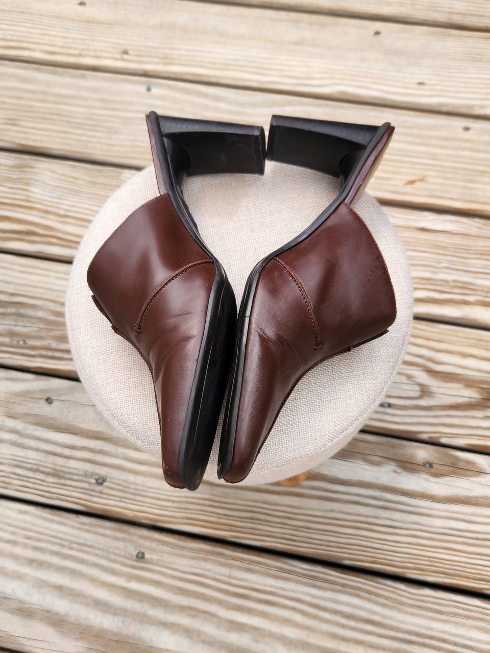 Nicole Brown Leather Block Heel Mules